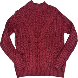 Women's Time and Tru Red Cable Knit Turtleneck Sweater - Size XS (0-2)